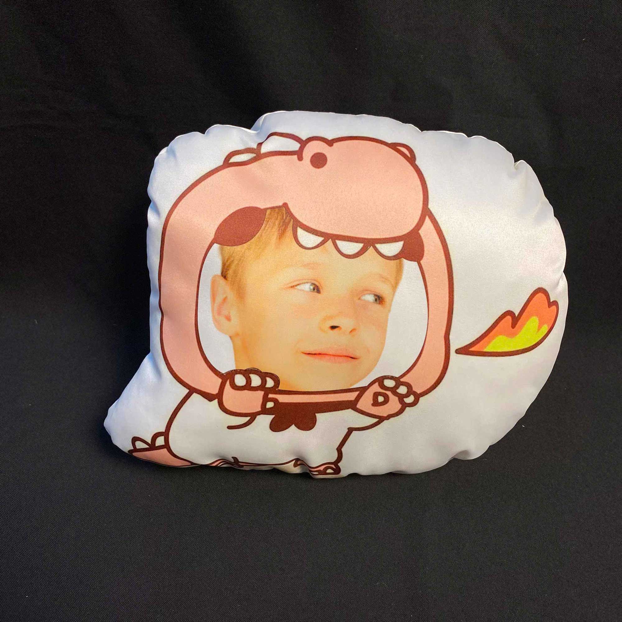 Gối chibi khủng long hồng ghép mặt